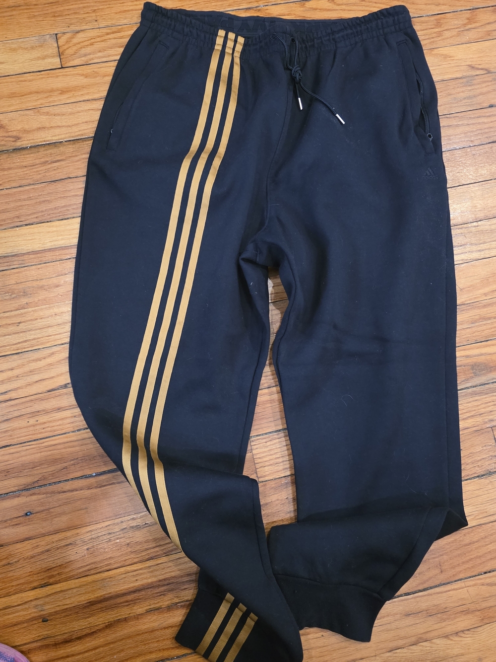 Black 3 Stripe Jogger Sweatpants with Gold Side Stripes